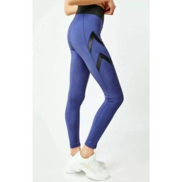 Koral V Waistband Palm Shantung High Rise Leggings Marinho Blue / Black Size XS - Picture 1 of 5